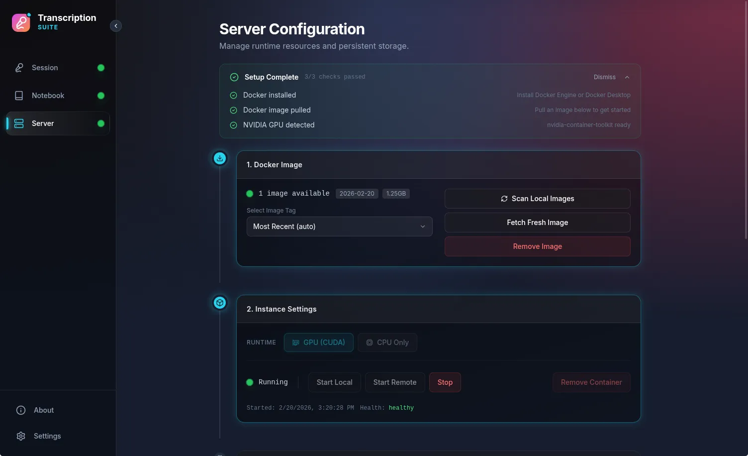 Server config showing multiple backend options